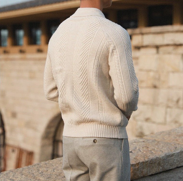 Męski Sweter Dzianinowy z Kołnierzem – Ciepły, Wygodny, Stylowy, Teksturowany, Smart Casual, Codzienny Krój