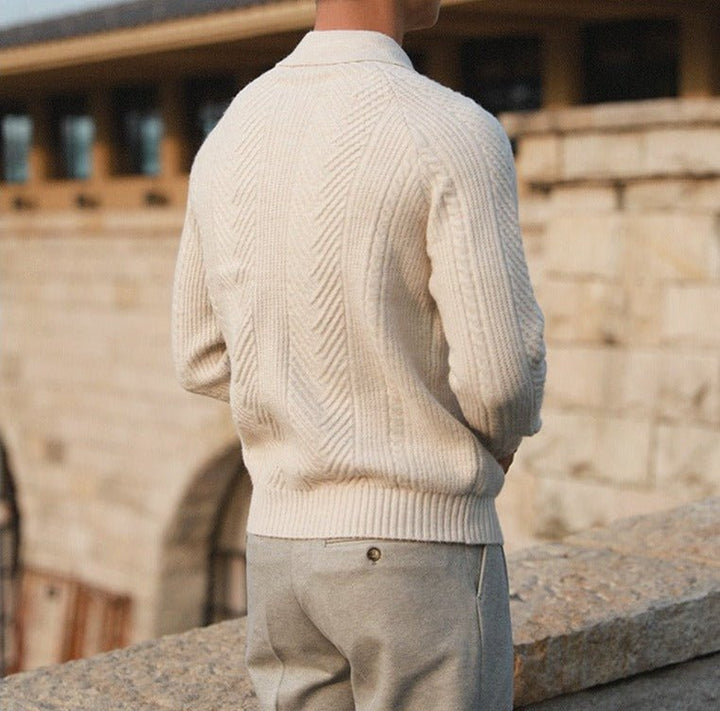 Męski Sweter Dzianinowy z Kołnierzem – Ciepły, Wygodny, Stylowy, Teksturowany, Smart Casual, Codzienny Krój