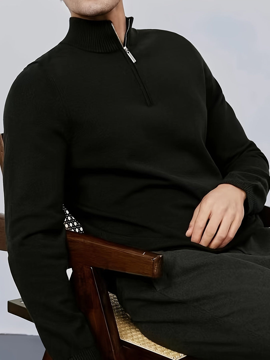 Męski sweter z pół zamkiem – Casual, wysoki kołnierz, komfortowy, elastyczny, codzienny pulower