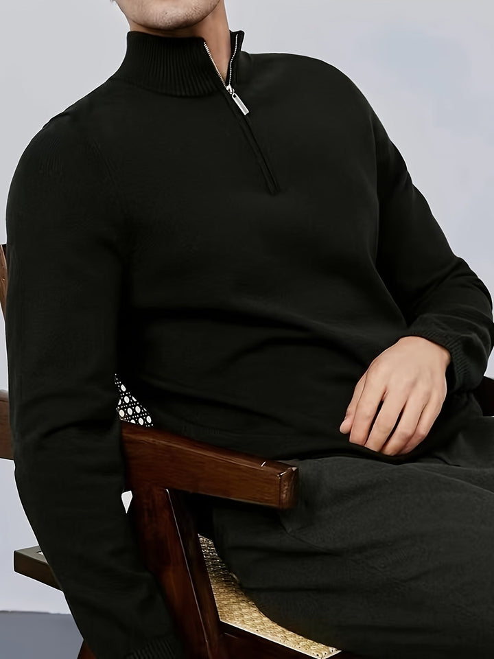Męski sweter z pół zamkiem – Casual, wysoki kołnierz, komfortowy, elastyczny, codzienny pulower
