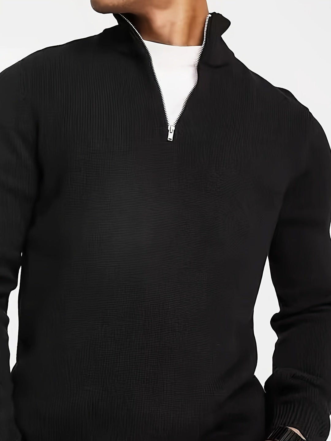 Męski sweter z pół zamkiem – Casual, wysoki kołnierz, komfortowy, elastyczny, codzienny pulower