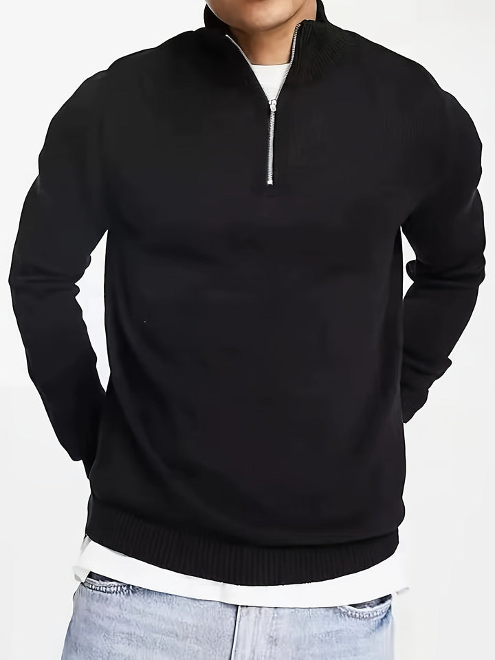 Męski sweter z pół zamkiem – Casual, wysoki kołnierz, komfortowy, elastyczny, codzienny pulower