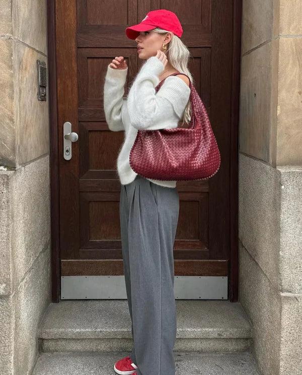 Damska Woven Torba na Ramię z Miękkiej Ekologicznej Skóry w Stylu Slouch