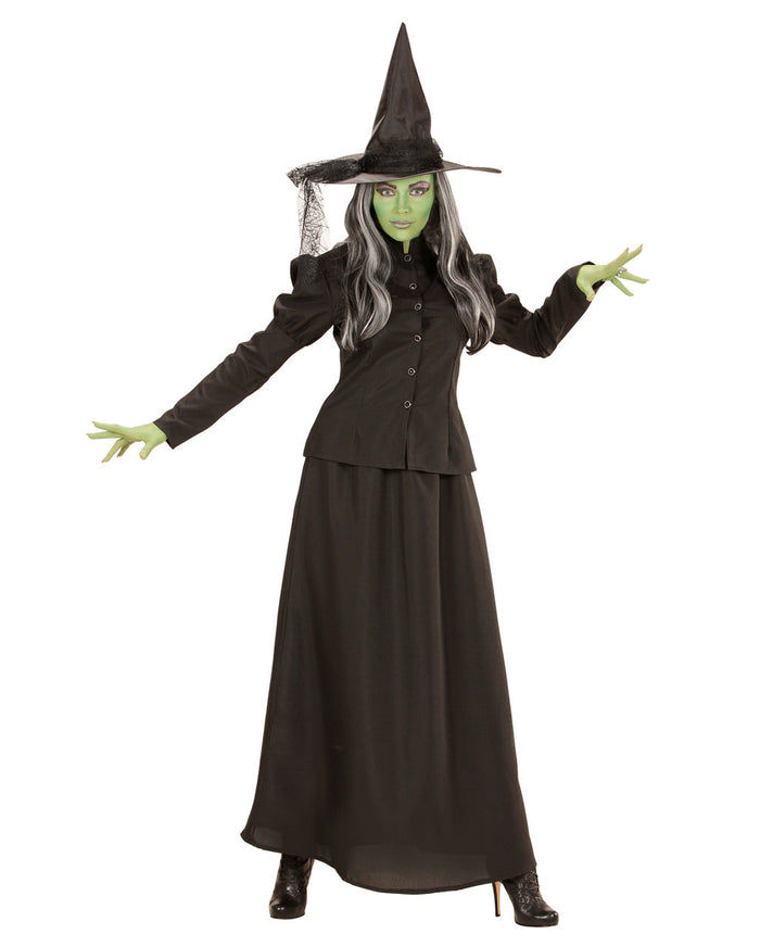 Kostium Czarownicy w Czerni dla Kobiet: Kurtka, Spódnica i Kapelusz na Halloween