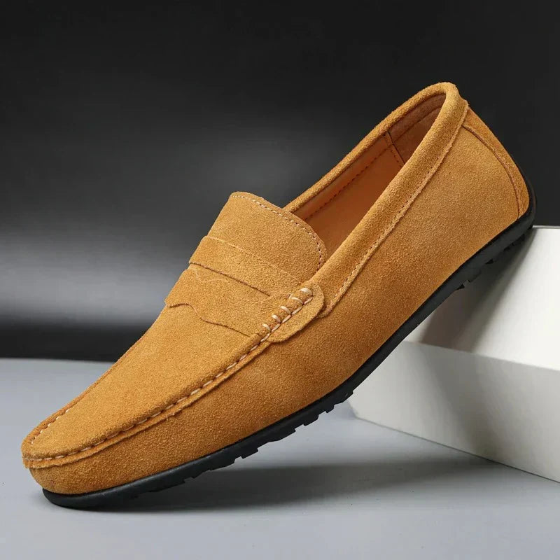 Męskie zamszowe mokasyny typu penny, eleganckie buty casualowe