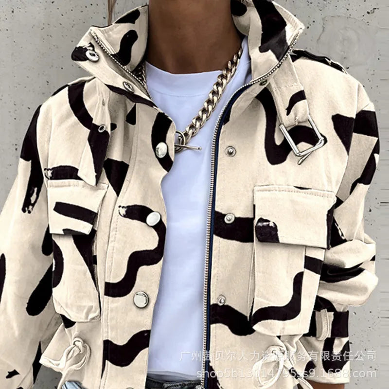 Krótkia Kurtka Bomber Damska w Stylu Miejskim Lekka Nowoczesna Codzienna Odzież Streetwear