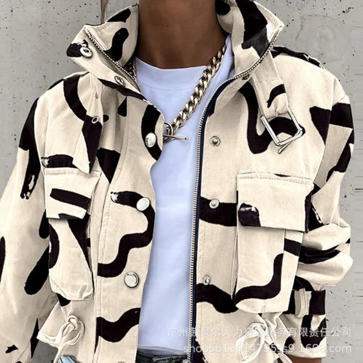 Krótkia Kurtka Bomber Damska w Stylu Miejskim Lekka Nowoczesna Codzienna Odzież Streetwear
