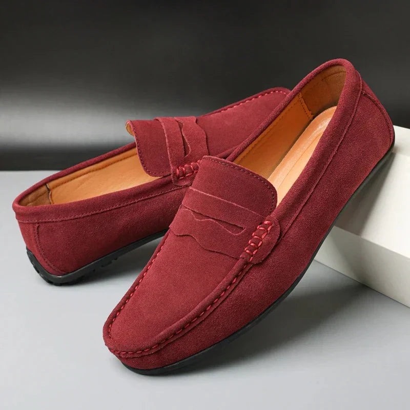 Męskie zamszowe mokasyny typu penny, eleganckie buty casualowe