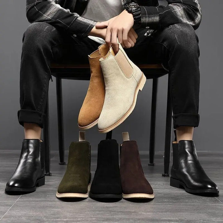 Męskie zamszowe buty klasyczne, wsuwane, w stylu ankle do codziennego i smart-casual