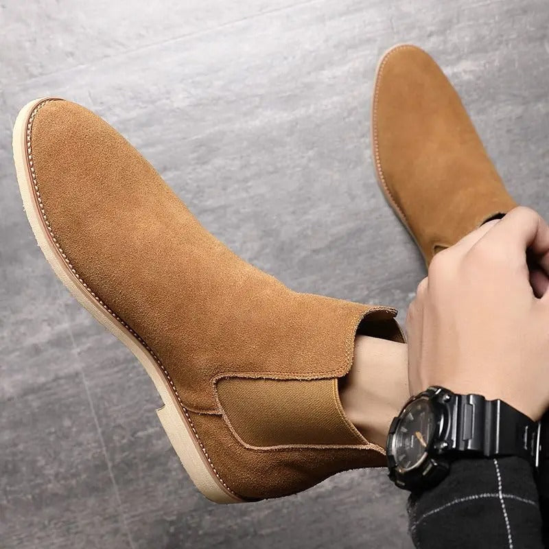 Męskie zamszowe buty klasyczne, wsuwane, w stylu ankle do codziennego i smart-casual