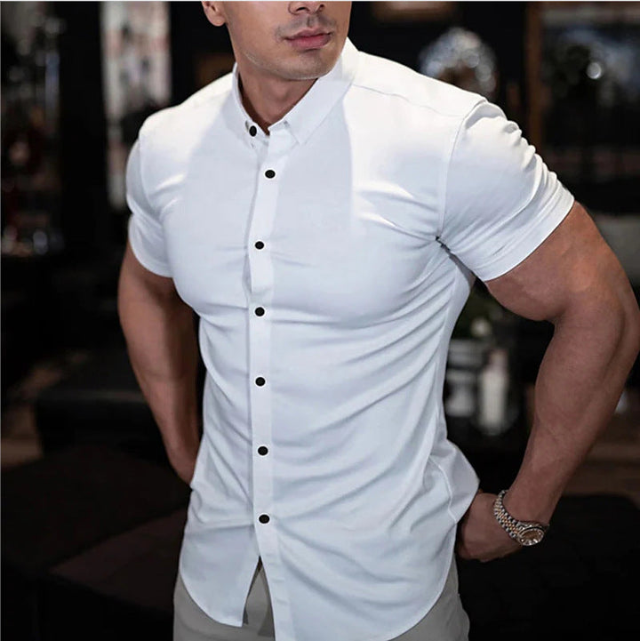 Męska koszula casualowa slim fit z krótkim rękawem i guzikiem