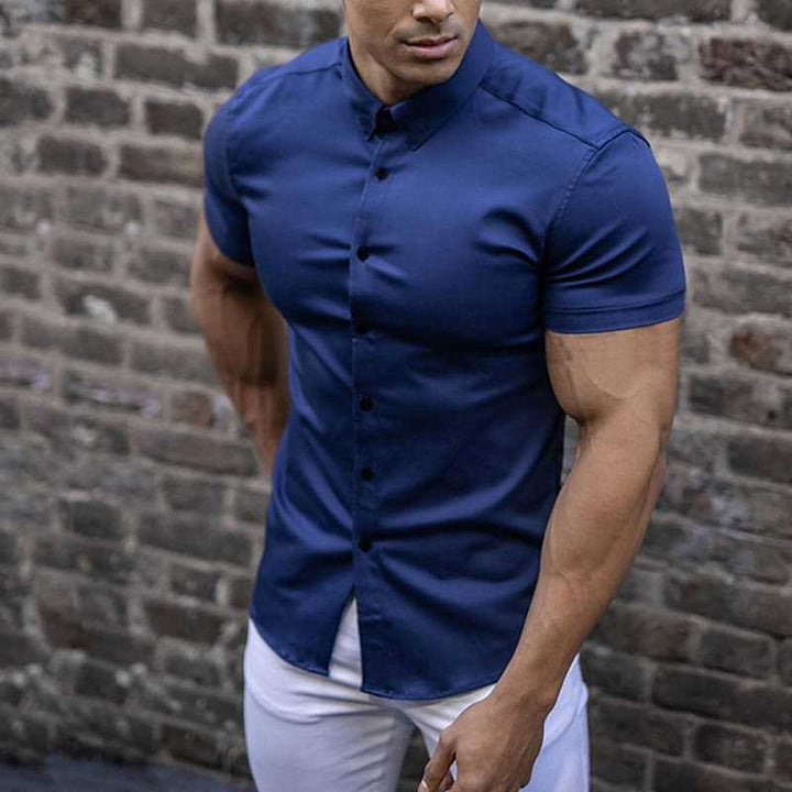 Męska koszula casualowa slim fit z krótkim rękawem i guzikiem