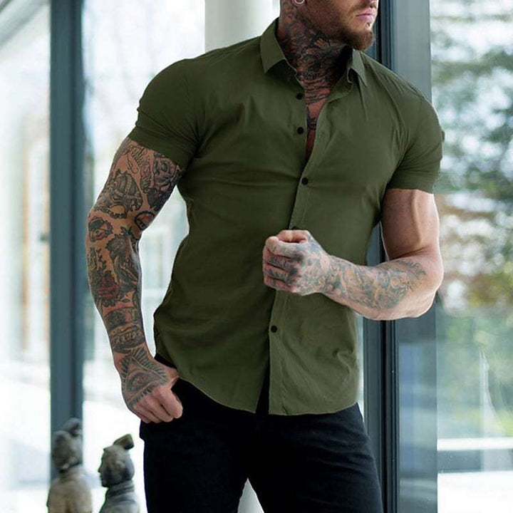 Męska koszula casualowa slim fit z krótkim rękawem i guzikiem