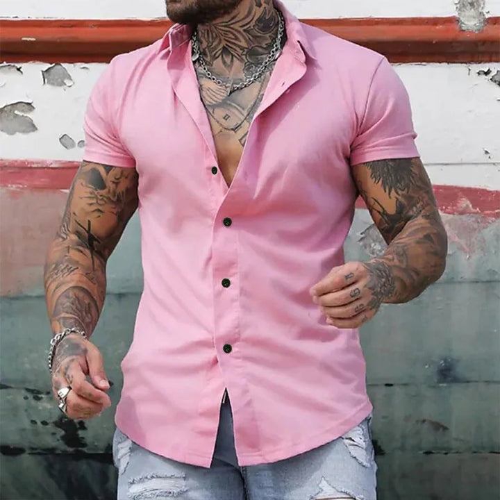 Męska koszula casualowa slim fit z krótkim rękawem i guzikiem
