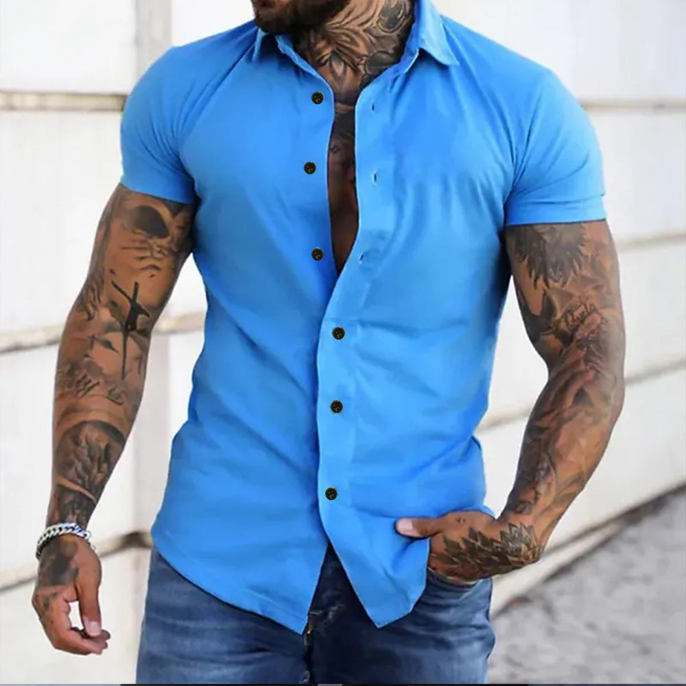 Męska koszula casualowa slim fit z krótkim rękawem i guzikiem