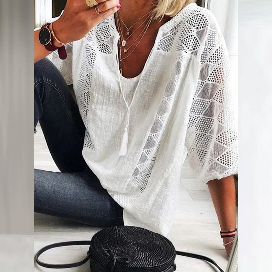 Bluzka z Koronkowym Wykończeniem dla Kobiet – Lekki, Luźny Top Boho na Lato