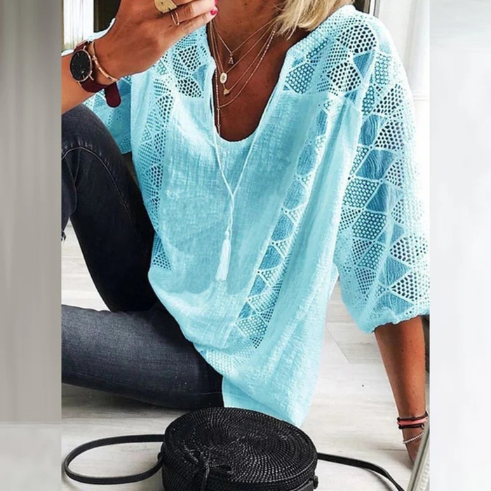 Bluzka z Koronkowym Wykończeniem dla Kobiet – Lekki, Luźny Top Boho na Lato