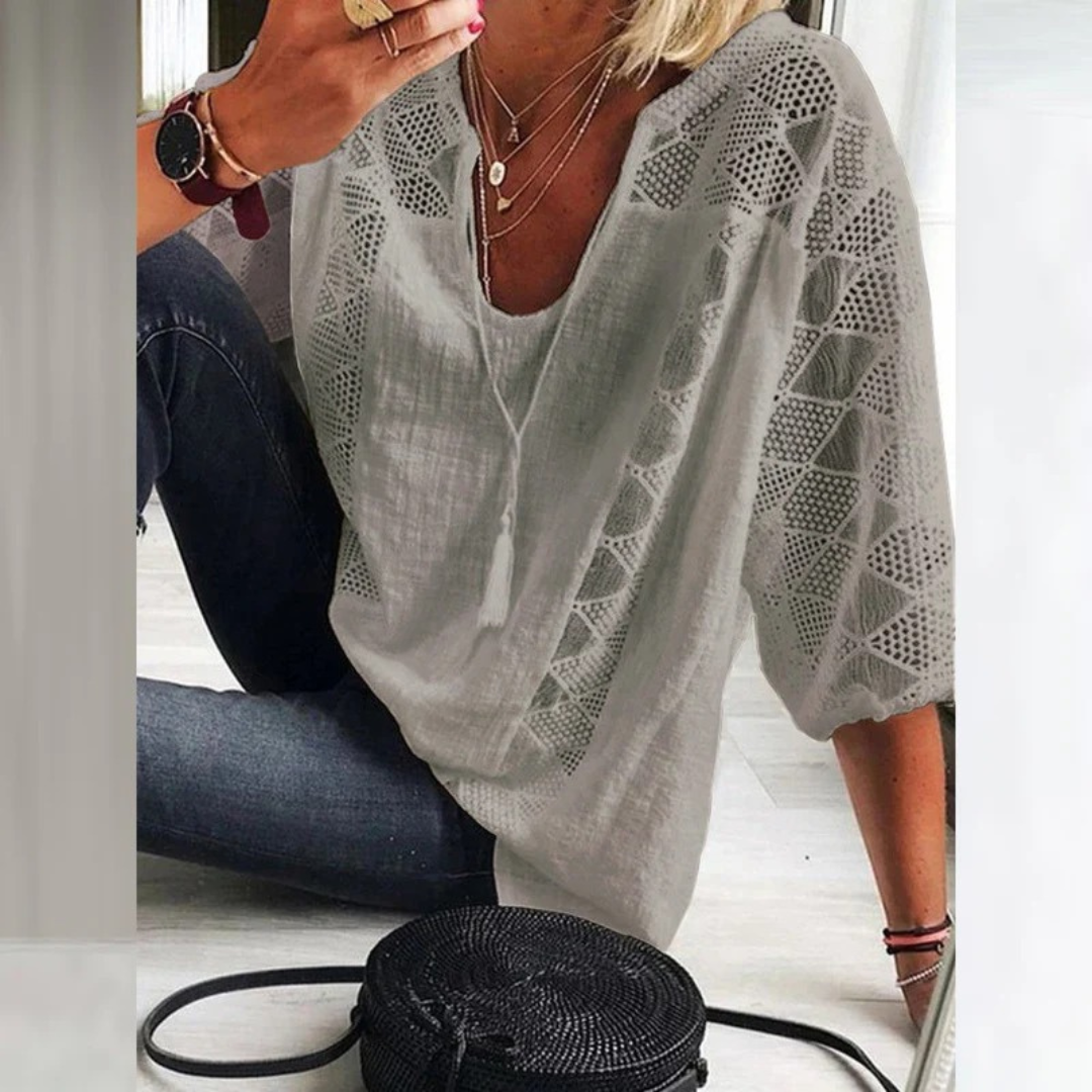 Bluzka z Koronkowym Wykończeniem dla Kobiet – Lekki, Luźny Top Boho na Lato