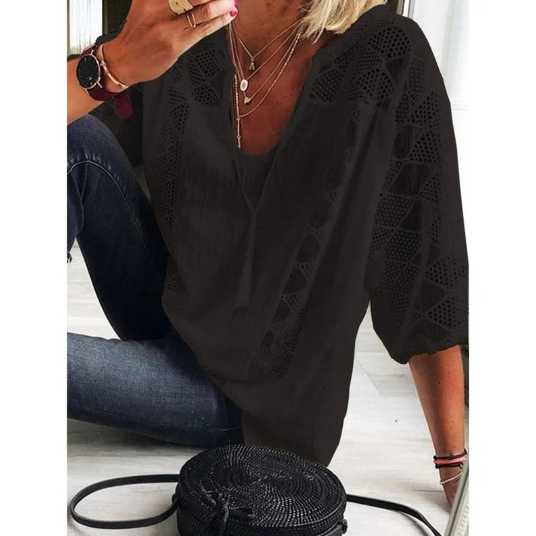 Bluzka z Koronkowym Wykończeniem dla Kobiet – Lekki, Luźny Top Boho na Lato