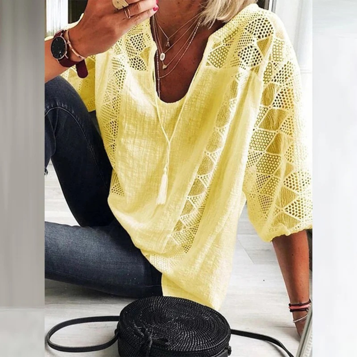 Bluzka z Koronkowym Wykończeniem dla Kobiet – Lekki, Luźny Top Boho na Lato