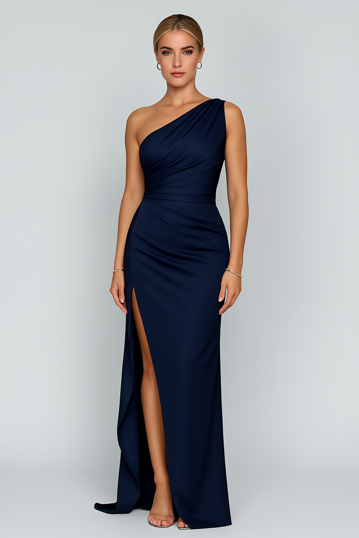 Sukienka Maxi z Satyny na Jedno Ramię dla Kobiet, Elegancka, Z Rozporkiem, Formalna, Slim Fit, Płynąca