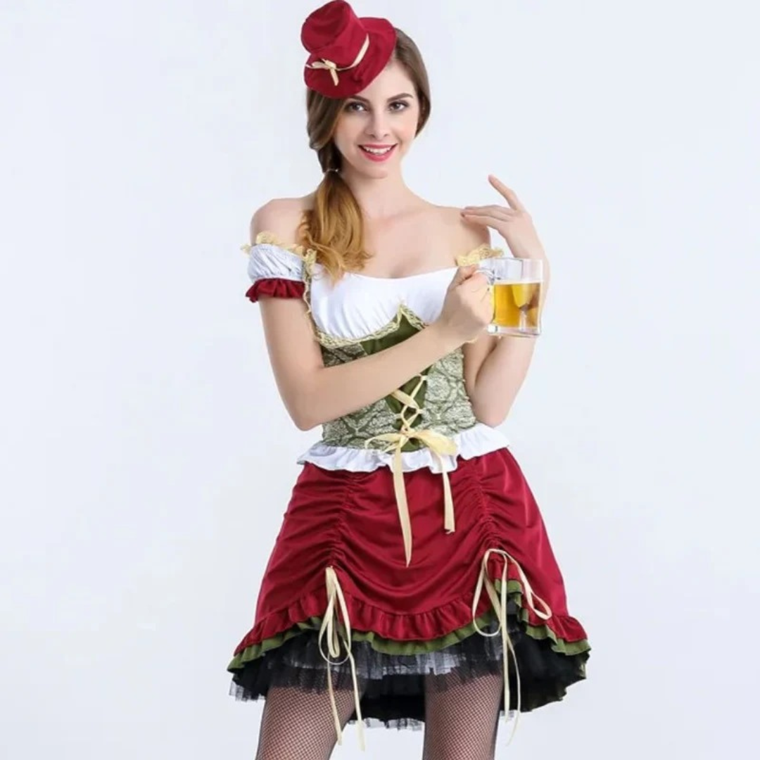 Kobiece Sukienka Dirndl z Koronką – Mini Off-Shoulder na Oktoberfest dla Festiwali Ludowych