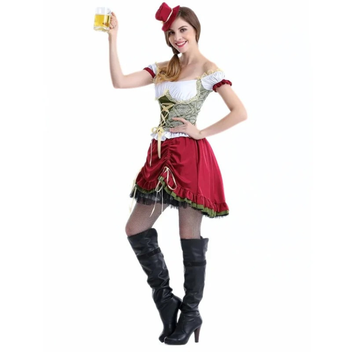 Kobiece Sukienka Dirndl z Koronką – Mini Off-Shoulder na Oktoberfest dla Festiwali Ludowych
