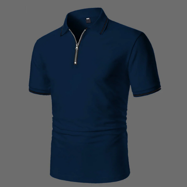 Męska koszulka polo z krótkim rękawem z zamkiem, casualowa, smart-casual, przewiewna, bawełniana