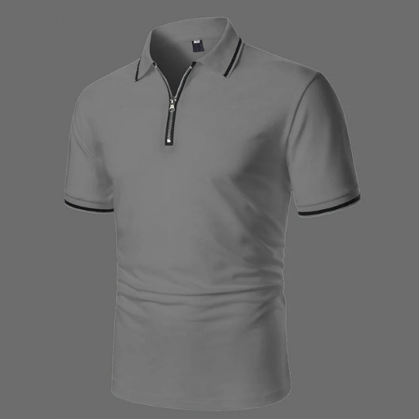Męska koszulka polo z krótkim rękawem z zamkiem, casualowa, smart-casual, przewiewna, bawełniana