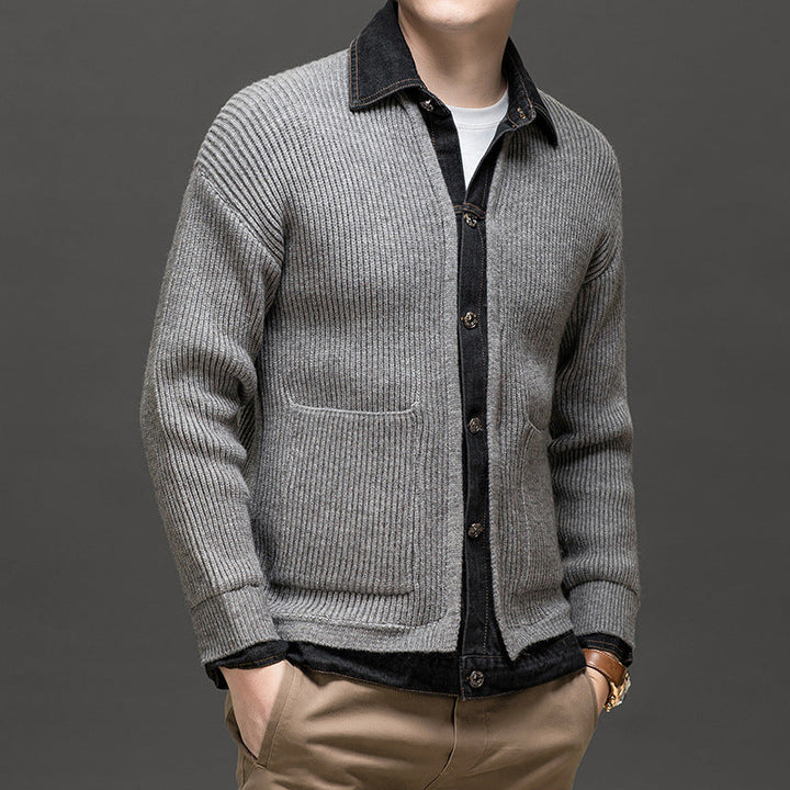 Męski dzianinowy kardigan z kołnierzykiem – Zapinana warstwa na jesień i zimę