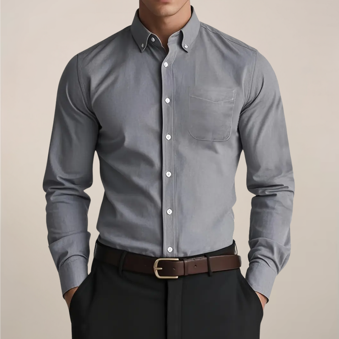 Męska koszula slim fit z kołnierzykiem button-down – długi rękaw w letnim stylu biznesowym