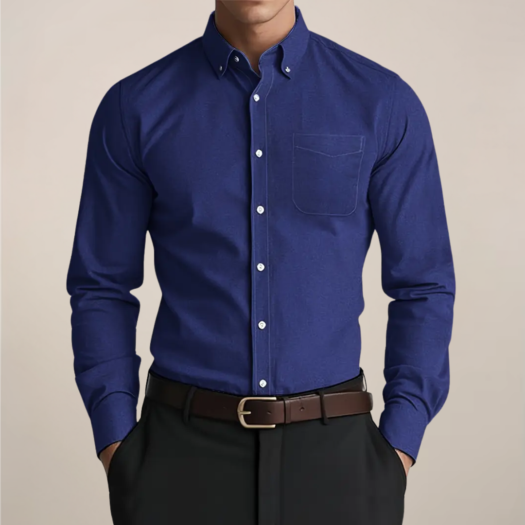 Męska koszula slim fit z kołnierzykiem button-down – długi rękaw w letnim stylu biznesowym