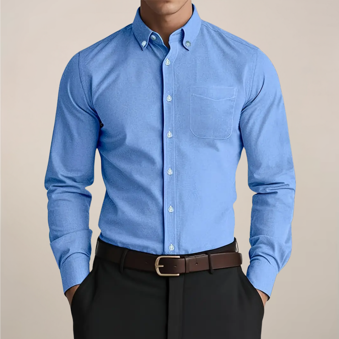 Męska koszula slim fit z kołnierzykiem button-down – długi rękaw w letnim stylu biznesowym