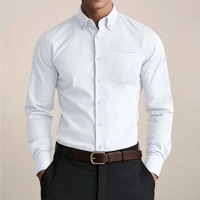 Męska koszula slim fit z kołnierzykiem button-down – długi rękaw w letnim stylu biznesowym