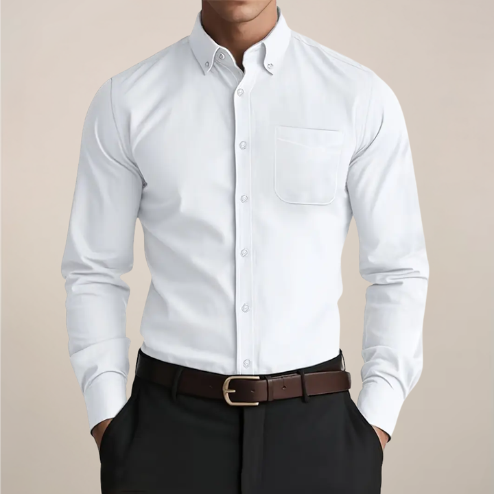 Męska koszula slim fit z kołnierzykiem button-down – długi rękaw w letnim stylu biznesowym