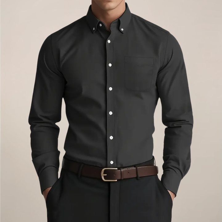Męska koszula slim fit z kołnierzykiem button-down – długi rękaw w letnim stylu biznesowym