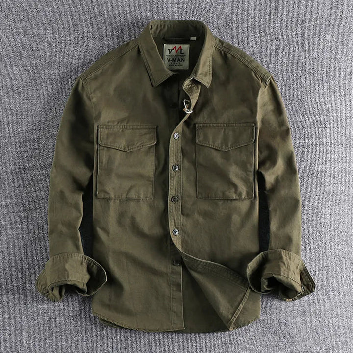 Męska koszula overshirt – Podwójna kieszeń z guzikami, idealna na podróże i codzienne noszenie