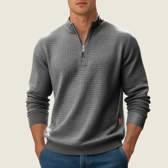 Męski sweter z teksturowanej dzianiny z zamkiem na ćwierć – elegancka warstwa na jesień i zimę