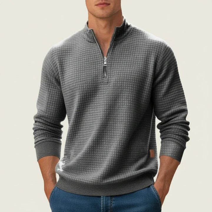 Męski sweter z teksturowanej dzianiny z zamkiem na ćwierć – elegancka warstwa na jesień i zimę