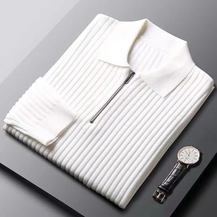 Męski Sweter Polo z Zamkiem Błyskawicznym Prążkowany