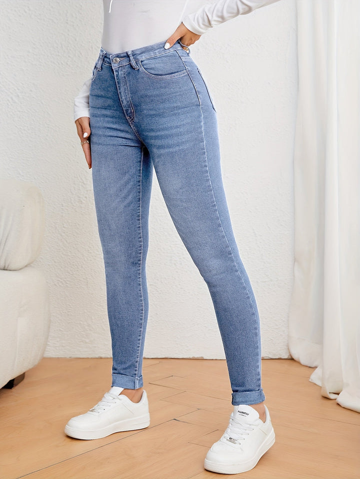 Damskie jeansy o wysokim stanie, slim fit, elastyczny dżins, skinny fit, casual, codzienne, wygodne spodnie
