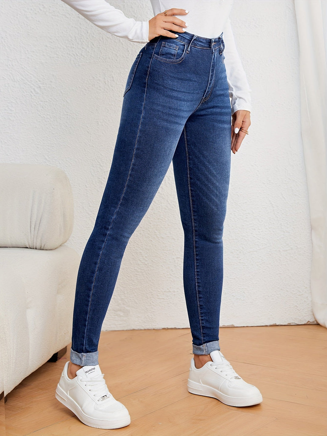 Damskie jeansy o wysokim stanie, slim fit, elastyczny dżins, skinny fit, casual, codzienne, wygodne spodnie