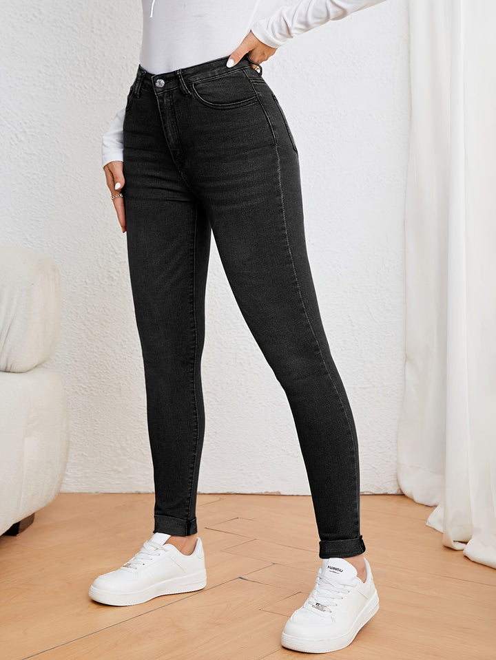 Damskie jeansy o wysokim stanie, slim fit, elastyczny dżins, skinny fit, casual, codzienne, wygodne spodnie
