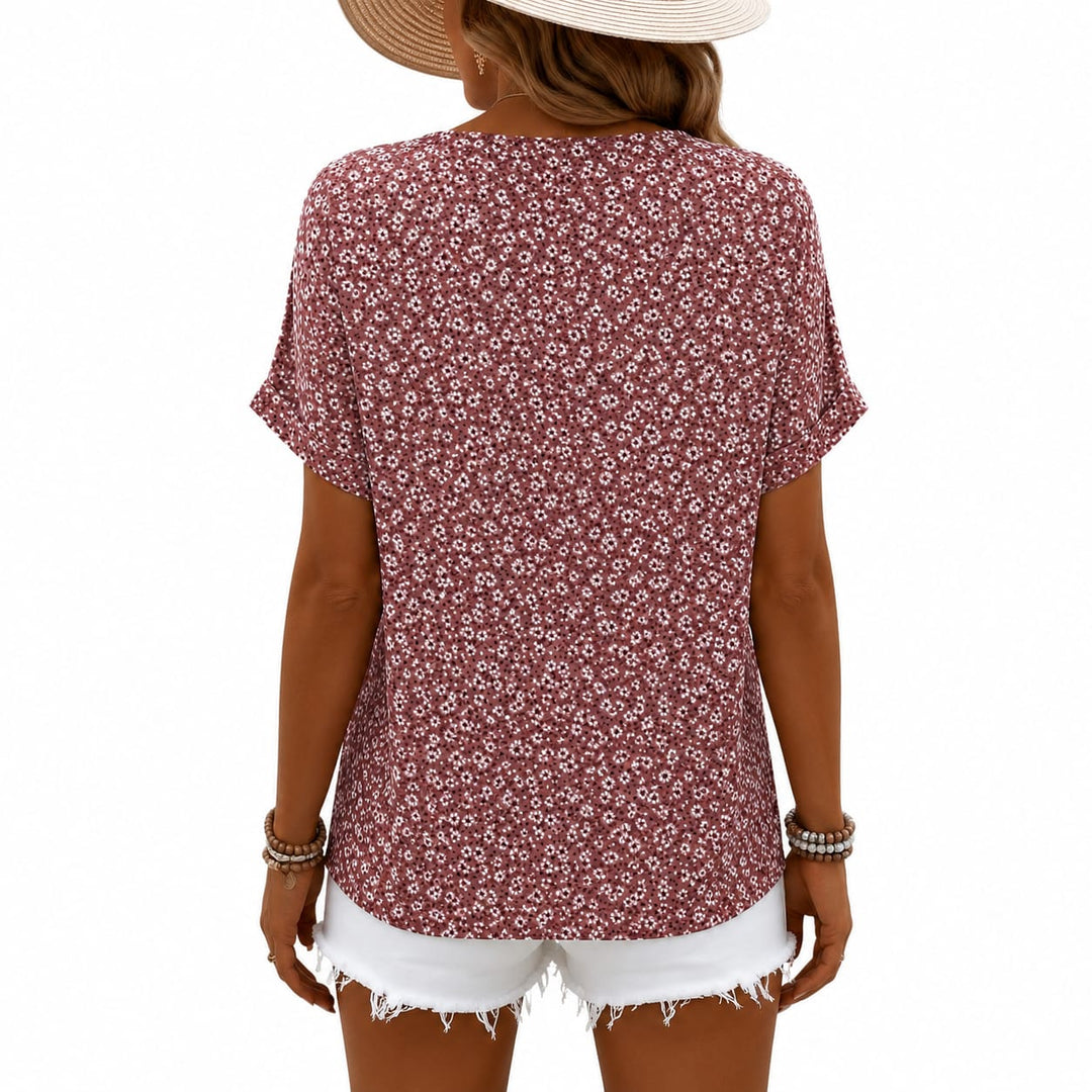 Damska Bluzka z Bawełny z Wzorem – Luźna Letnia Bluzka z Krótkim Rękawem na Co Dzień