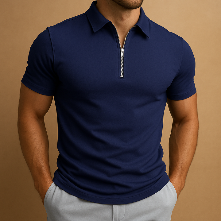 Męska koszulka polo z zamkiem, nowoczesny slim fit, oddychająca, stylowa, casualowa, elegancka, codzienna