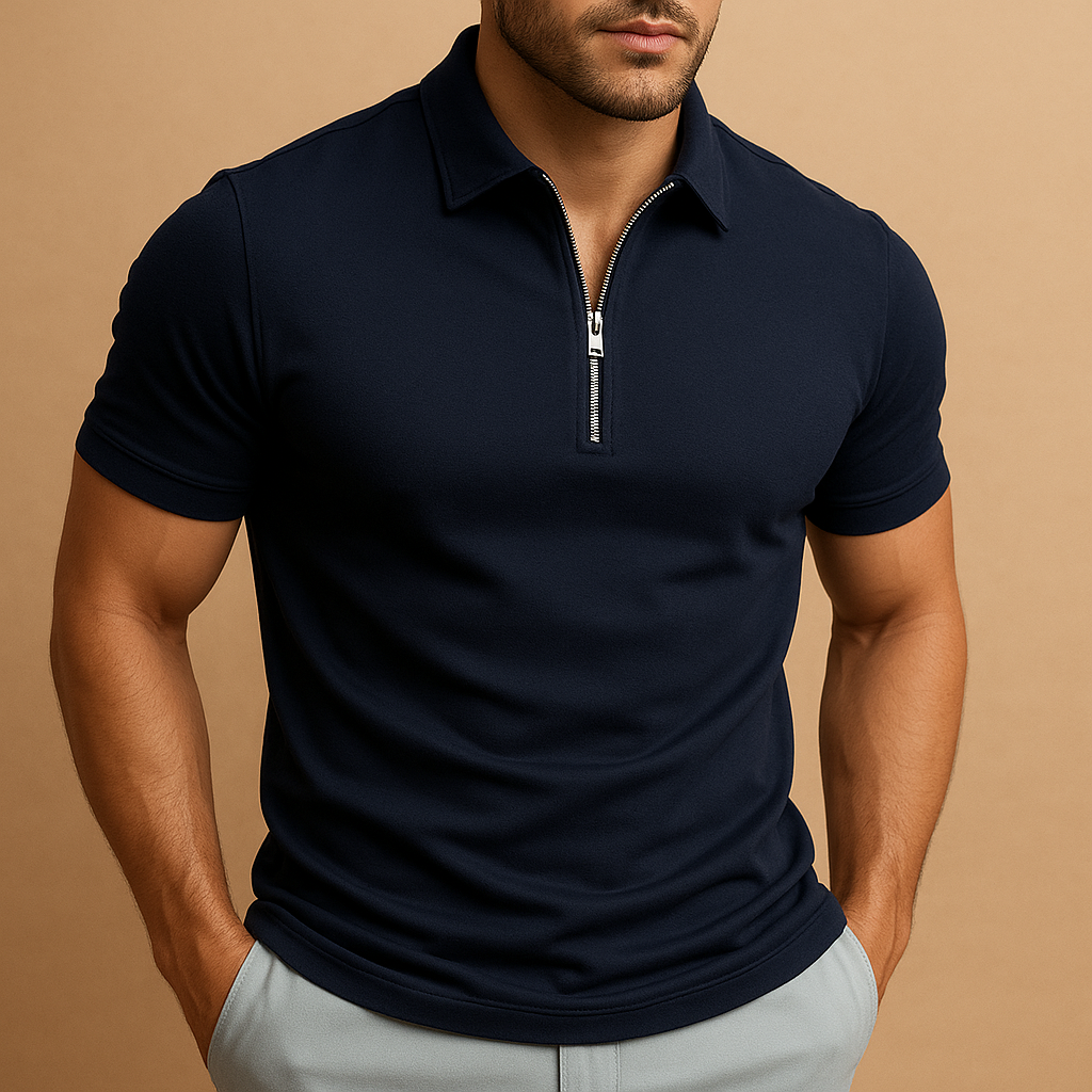 Męska koszulka polo z zamkiem, nowoczesny slim fit, oddychająca, stylowa, casualowa, elegancka, codzienna