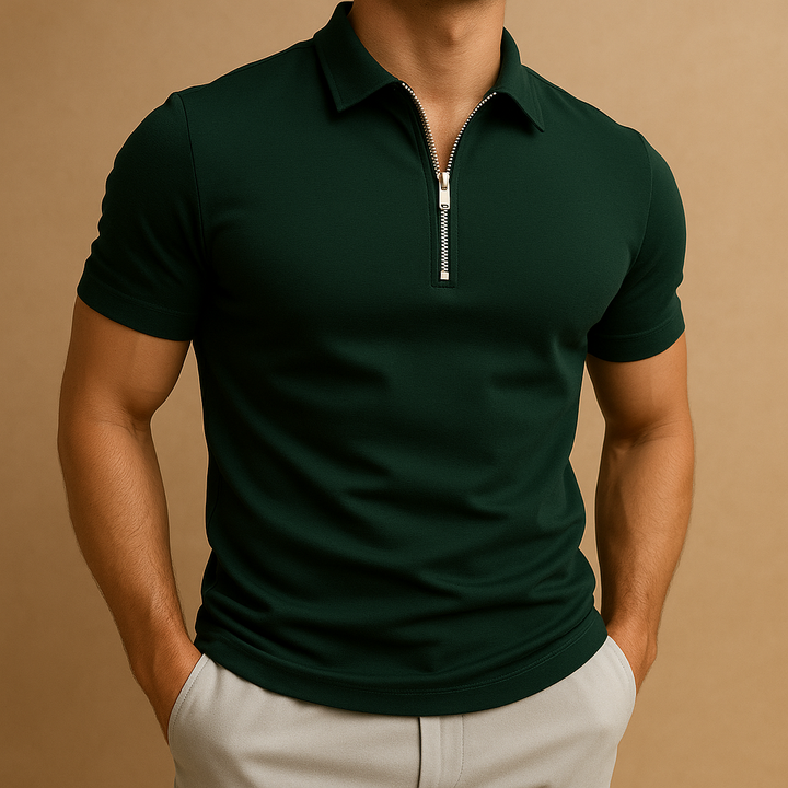 Męska koszulka polo z zamkiem, nowoczesny slim fit, oddychająca, stylowa, casualowa, elegancka, codzienna