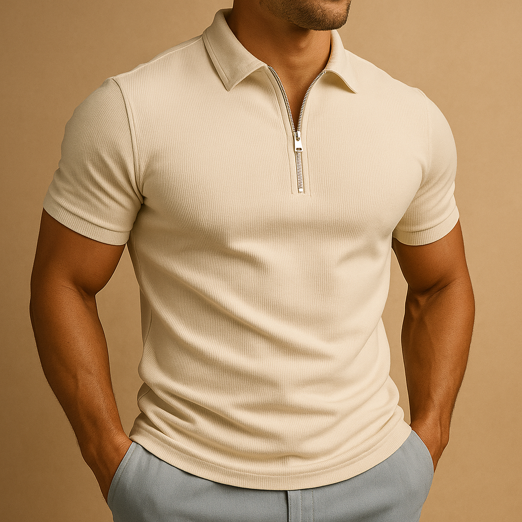 Męska koszulka polo z zamkiem, nowoczesny slim fit, oddychająca, stylowa, casualowa, elegancka, codzienna