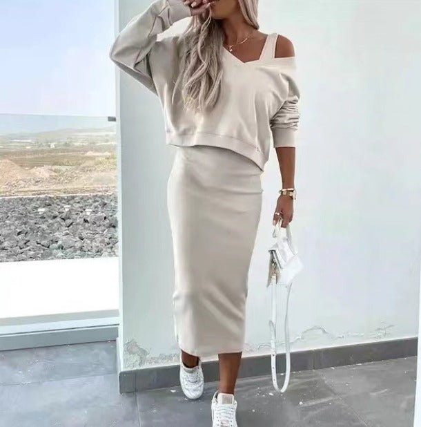 Zestaw Sukienki Midi z Warstwami dla Kobiet – Krótki Top z Długim Rękawem do Codziennego Noszenia