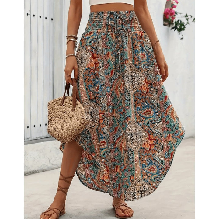 Damska Maxi Spódnica Boho w Wzory z Wysokim Stanem, Letni Styl